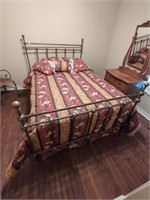 Iron full bed w box springs, mattress, bedding