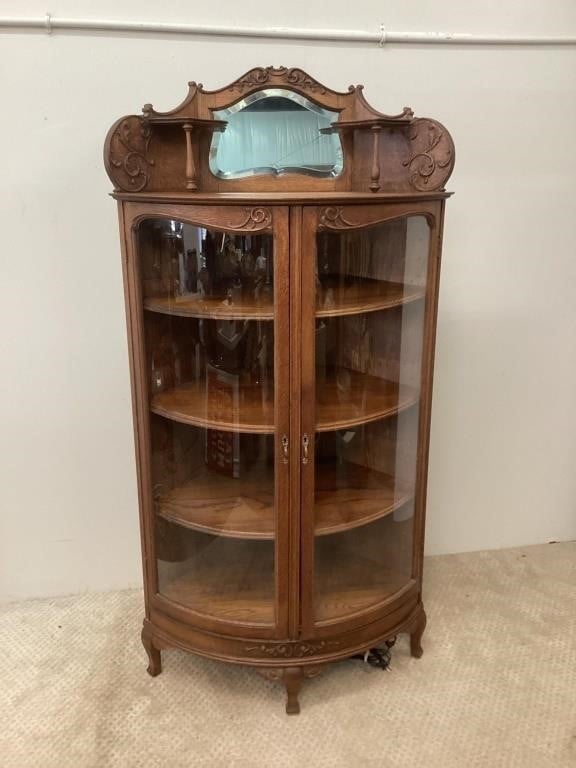 Antique Oak Bow Front China Cabinet