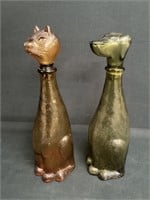 Vintage Empoli Glass Cat & Dog Decanters