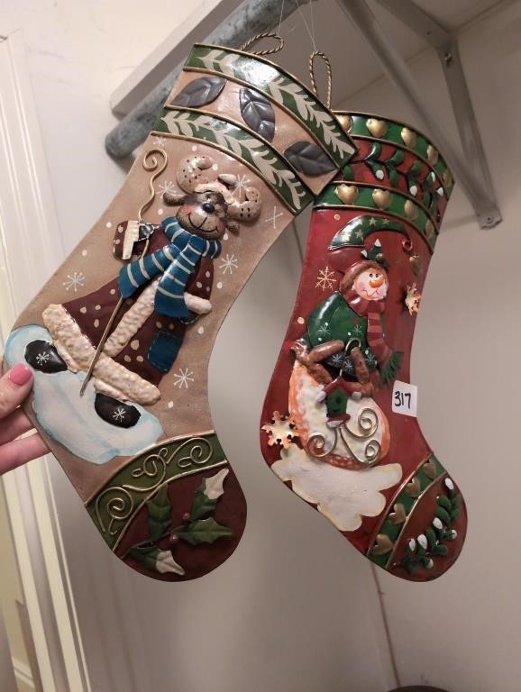 Pair metal Christmas stockings