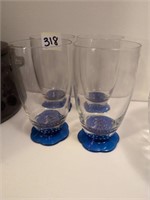 4 vintage cobalt footed crystal glasses