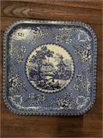 Blue white tin tray made in England