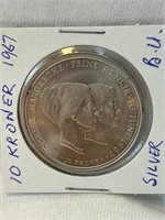 Denmark 10 Kroner 1967 Silver (.800) Coin 20.4 g