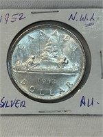 1952 Canada Silver Dollar - No Water Line (AU)