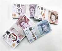4 x Stacks of 100 UK Pound Prop Money £5 to £50