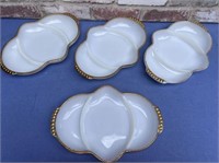 (4 PCS) FIRE KING DIVIDED PLATES WITH GOLD TRIM