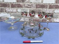 (2 BOXES) HAND PAINTED GLASSWARE - COVERED DISH,
