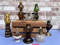 BOX LOT: ASSORTED SMALL OIL LAMPS