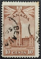 Canada 1942 WWII Parlament 10 Cents Stamp #257
