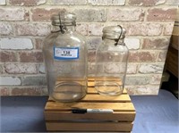 (2 PCS) GLASS JARS WITH WIRE BAILS & GLASS LIDS