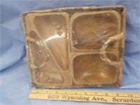Wood trays in wicker holder