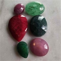 70 Ct Faceted Ruby & Emerald Gemstones Lot of 6 Pc