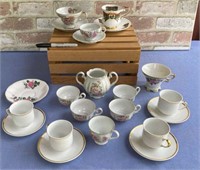 BOX LOT: ASSORTED CHINA TEACUPS, SAUCERS AND