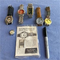 5 VINTAGE MENS WATCHES, ONE WATCH FACE AND