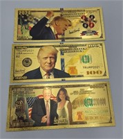 Lot of 3 Donald Trump Novelty Gold Foil Bills