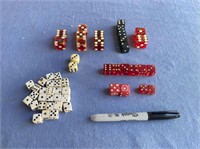 ASSORTMENT OF VINTAGE DICE- RED, WHITE , BLACK