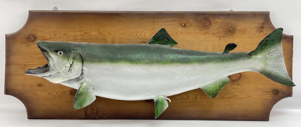 Large Vintage Taxidermy Salmon w/ Wood Wall