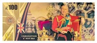 King Charles III Gold Foil Banknote 100 Pounds