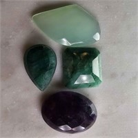 103 Ct Faceted Emeralds, Green Quartz, Purple Quar