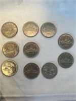 10 Canada Nickel Dollars - 1968/69/70/