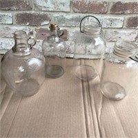 (4 PCS) 2 GLASS JARS WITH METAL HANDLE AND 2 CLEAR