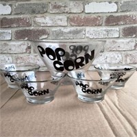 (5 PCS) LARGE GLASS POPCORN BOWL WITH 4 SMALL