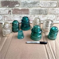 BOX LOT: 8 ASSORTED GLASS INSULATORS