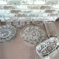 (2 BOXES) ASSORTED CUT GLASSWARE TRAYS, GLASSES,