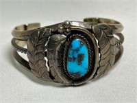 Silver & Turquoise Cuff Bracelet, Signed