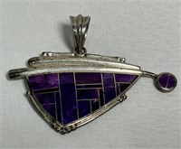 Sterling Pendant w Purple Stones, Signed