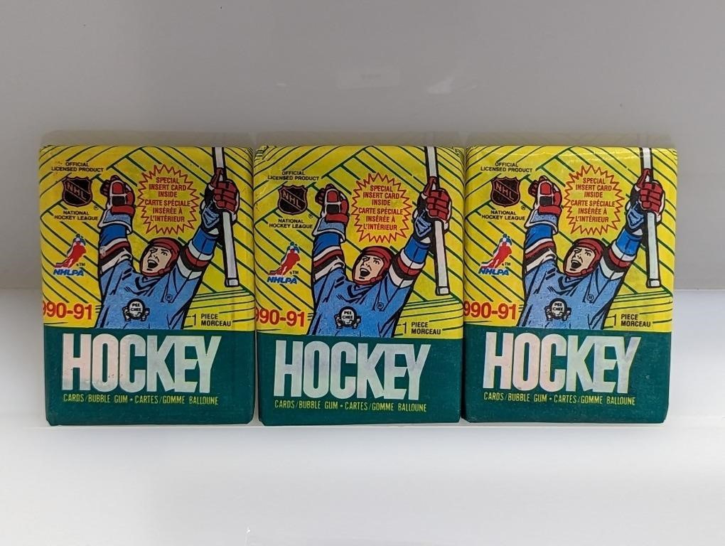 3 Packs 1990-91 topps hockey packs
