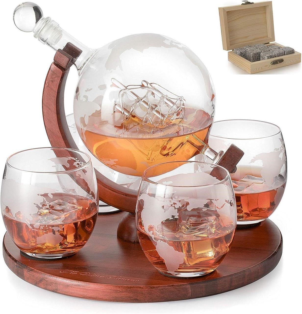 AS IS-Savant Whiskey Globe Decanter Set