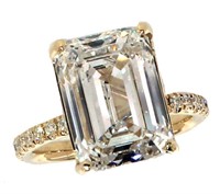 14k Gold 8.74 ct Emerald Cut VS2 Lab Diamond Ring