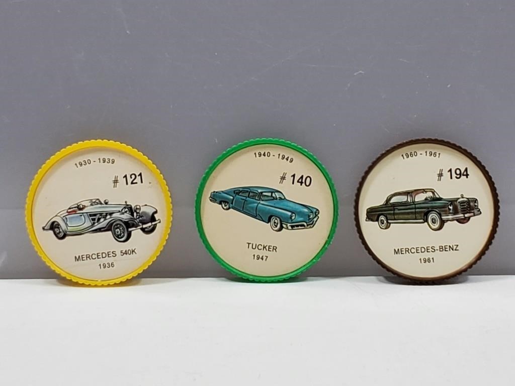 Jello Coin Tokens Old Cars Lot of 3