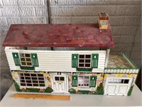 Vintage tin doll house w/ furniture lot.