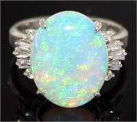 Platinum 3.72 ct Natural Opal & Diamond Ring