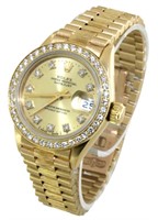 18k Gold Rolex 26mm Ladies President Diamond Watch