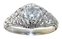 14kt Gold .95 ct Diamond Filigree Solitaire Ring