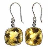 Natural 7.11 ct Cushion Citrine & Diamond Earrings