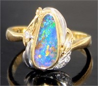 18k Gold/Plat 1.38 ct Black Opal & Diamond Ring