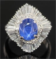 Platinum 6.20 ct Star Sapphire & VVS Diamond Ring
