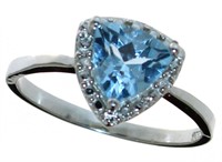 Trillion Cut Natural Sky Blue Topaz & Diamond Ring