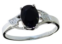Oval Natural Black Sapphire & Diamond Ring