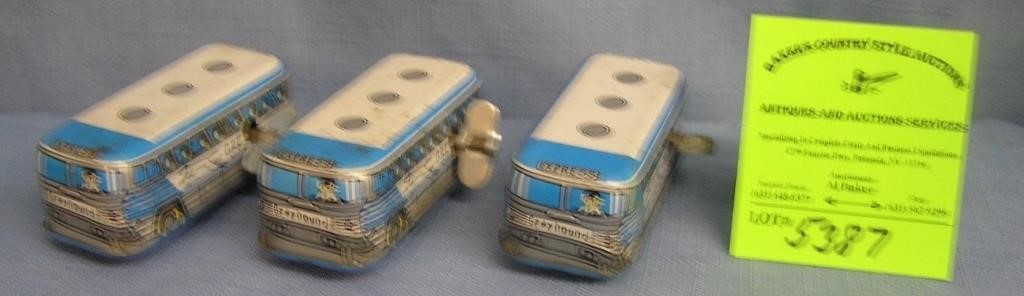 Vintage all tin windup mechanical greyhound buses
