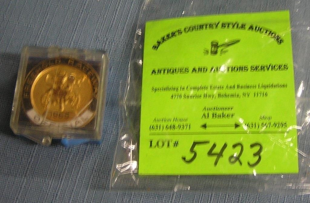 Early gold plated free port raceway officials badg