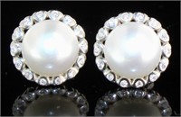 Quality 8.5 mm White Pearl Halo Earrings