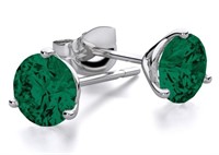 Round Brilliant 3.50 ct Emerald Stud Earrings