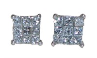 Princess Cut 1/5 ct Pave' Diamond Stud Earrings