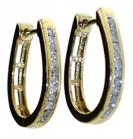 Channel Set 1/4 ct Elongated Diamond Hoop Earrings