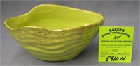 Green and gold decorated hand painted bowl
